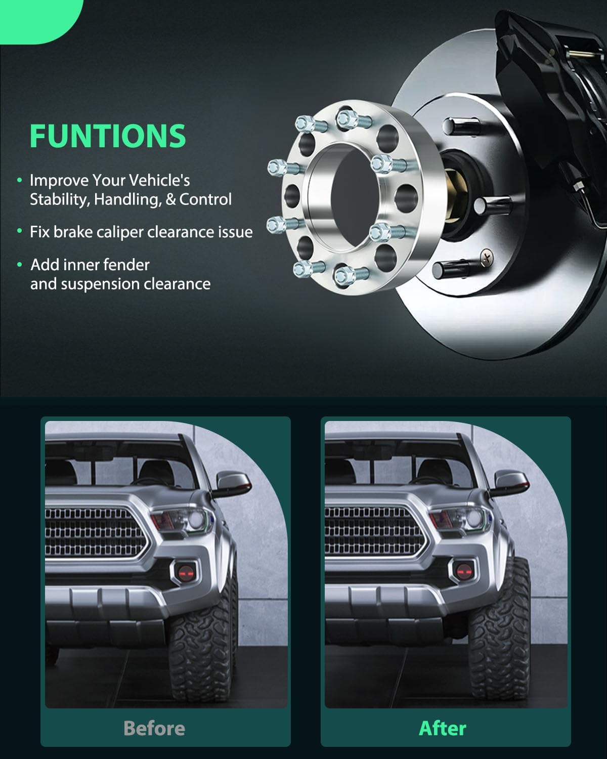 SCITOO 4Pcs Wheel Spacers 2 inch 8x200 Bore 142mm Studs 14x1.5 8 Lug Wheel Spacers Adapters Fit for for Ford for F-350 Super Duty for Ram 3500