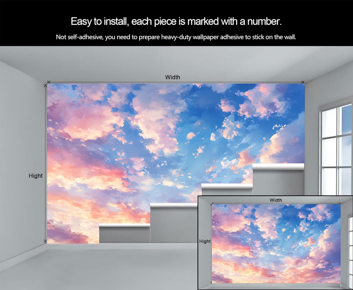 Sky Cloud Wallpaper, Sunset Sky Murals, Foggy Clouds Removable Wallpaper for Living Room, Renter Friendly Wall Paper, Photography Wall Mural, Landscape Large Mural - Home Decor 59x47 in