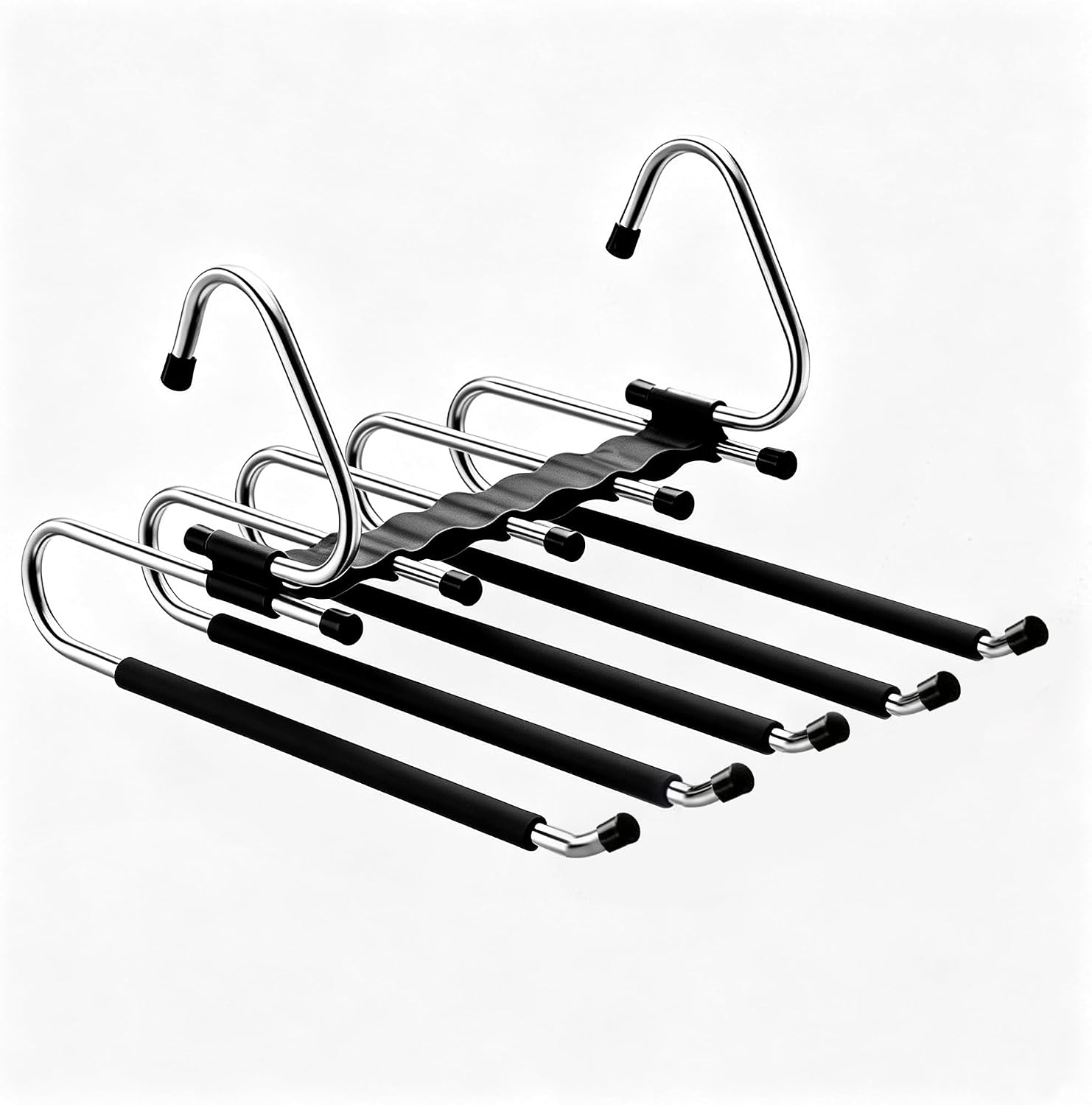 4 Pack Pants Hangers, Multi-Layer Closet Organizer for Pants Jeans Trousers, Space Saving Hangers for Closet Storage, Black
