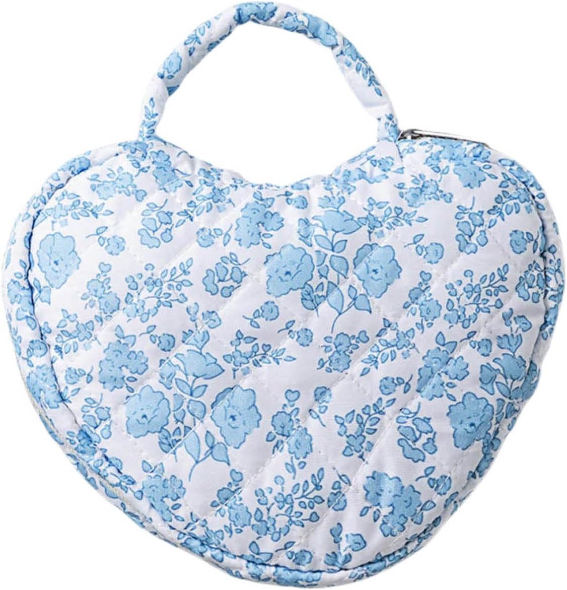 Stylish Heart Shape Florals Cosmetic Bag Quilted Large Capacity Toiletry Organizers for Travel Storage Makeup Pouches