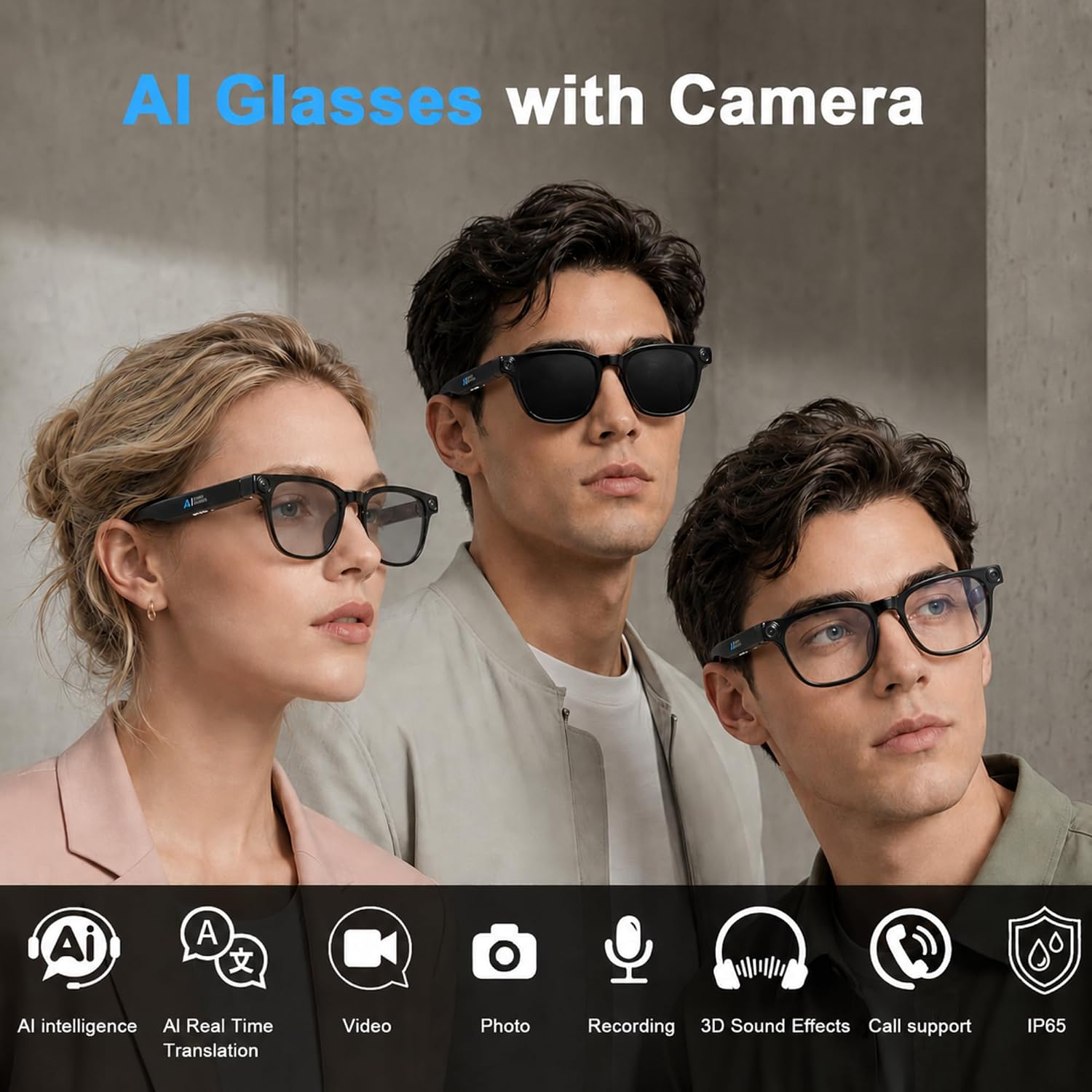 2026 AI Smart Glasses for Men Women, 13MP 4K HD Camera Glasses, Supports Real-Time Translation/Photo/Video/Audio Recording with Color-Changing Lenses for Travel and Sports