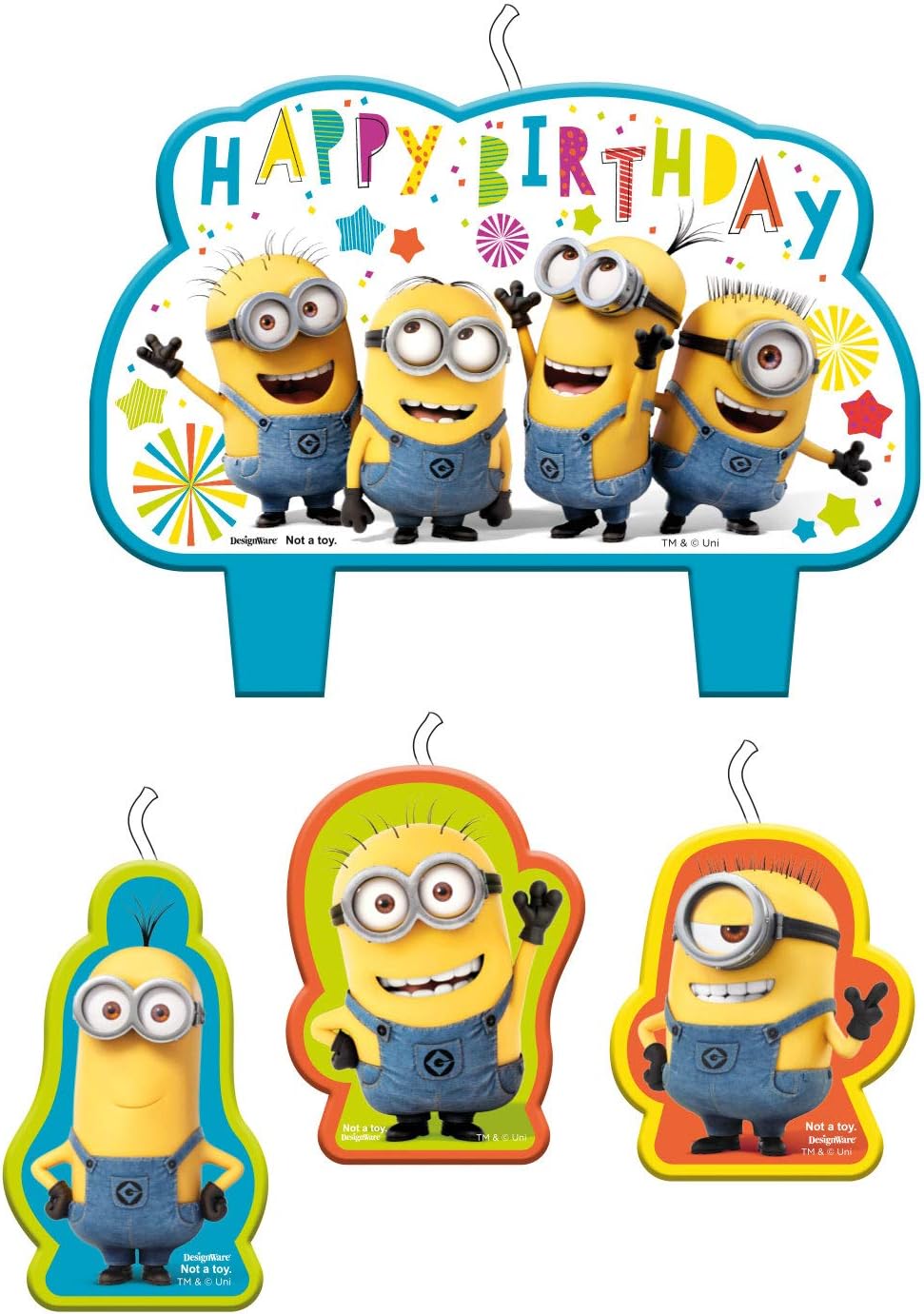 Amscan 9907322 - Officially Licensed Despicable Me Minions Happy Birthday Cake Candles Set - 4 Pack