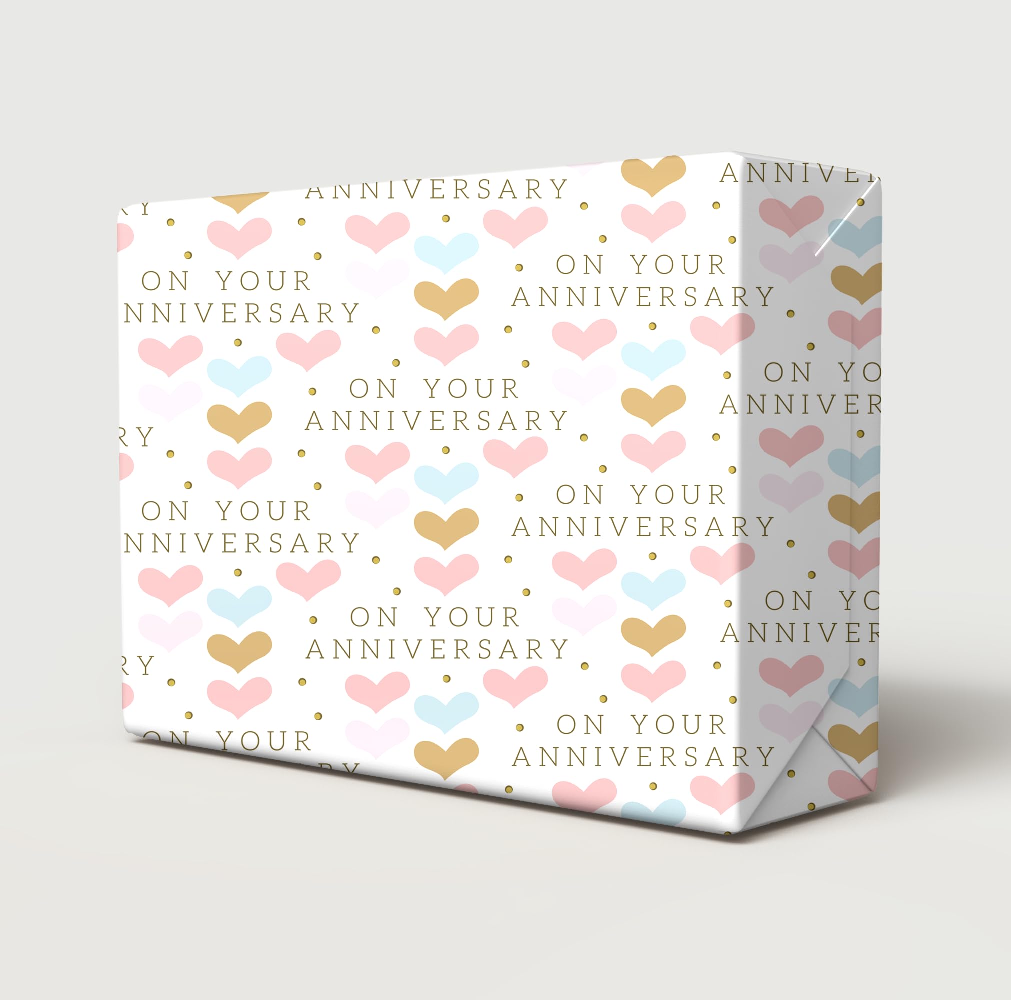 2 Sheets 2 Tags On Your Anniversary Wrapping Paper Classy And Elegant Row Of Hearts And Polka Dots Design For Any Anniversary Pink Blue White Giftwrap