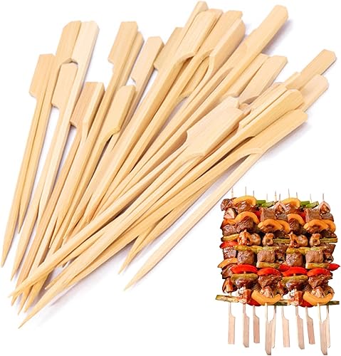 Brochetas de bambú de 6 pulgadas, palitos de bambú para cóctel, 100 piezas, brochetas de Kabab, palillos anchos y planos de madera para barbacoa,