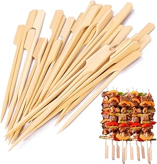 Bamboo Skewers 6 inch, Bamboo Sticks for Cocktail 100pcs Shish Kabab Skewers Sticks Wide Flat Paddle Wooden Skewer for Barbeque, Grilling, Appetizers, Food Picks, Cocktail Picks for Party