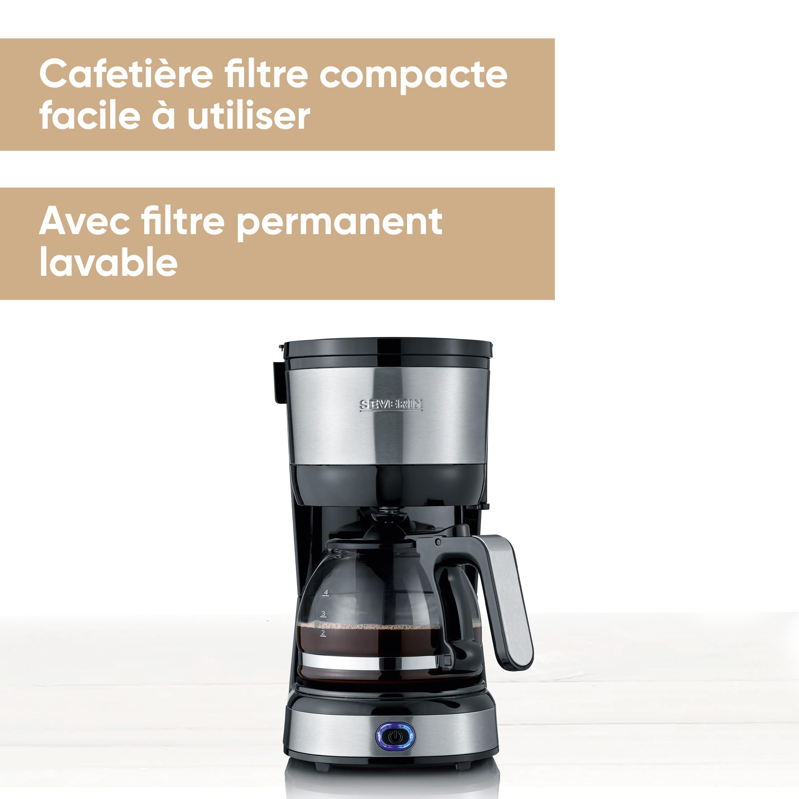 SEVERIN Cafetière filtre 750W 4 tasses filtre permanent lavable Inox Noir KA 4808