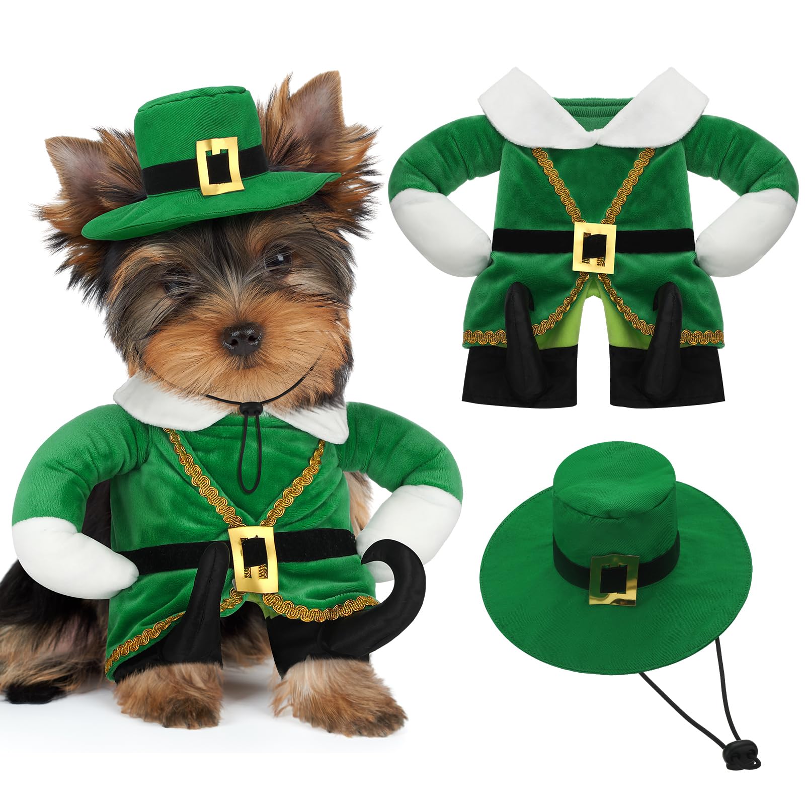 Hollowfly St. Patrick's Day Dog Costume Walking Leprechaun Dog Costume Irish Funny Pet Outfit with Arms Irish Holiday Day Outfit Accessories for Cat Doggy Pet(S)