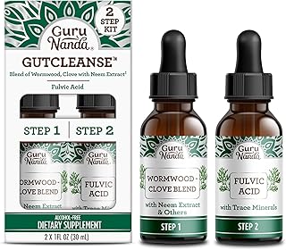 GuruNanda Gutcleanse 2-Step Kit - Dietary Supplement to Help with Digestion - Blend of Fulvic Acid, Wormwood, Clove & Neem Extract, 2x1 FlOz