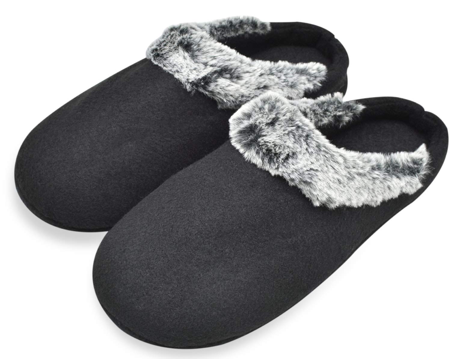 jiajiale Mens Felt Slippers Warm Fuzzy Faux Fur Scuff Slipper Fuzzy Plush Indoor House Slip on Shoes Non Slip Rubber Sole …