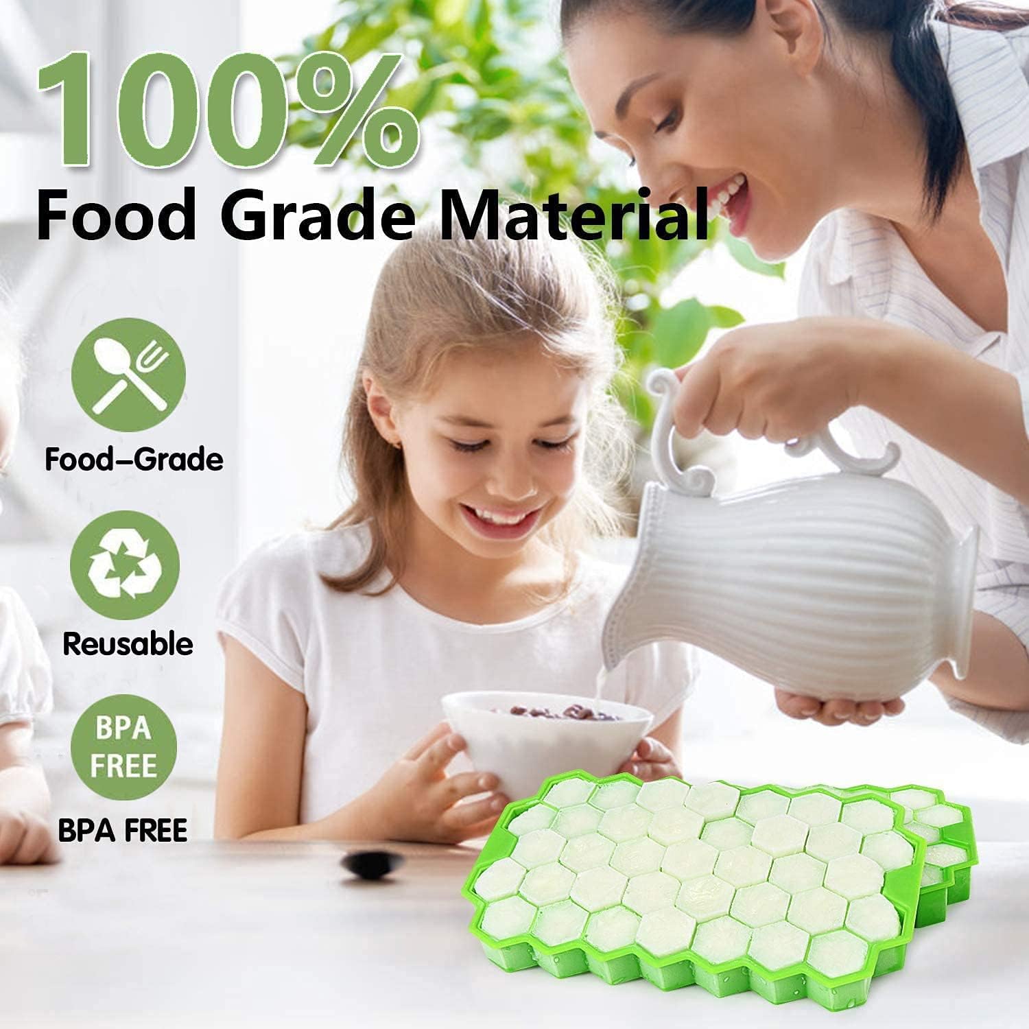 Jandays Ice Cube Trays, silicone Ice Cube Trays with lid,Easy-Release & Flexible Ice Cube Molds,74-Ice Cube for Whiskey, Cocktail,Stackable Ice Trays with Covers (2pack)