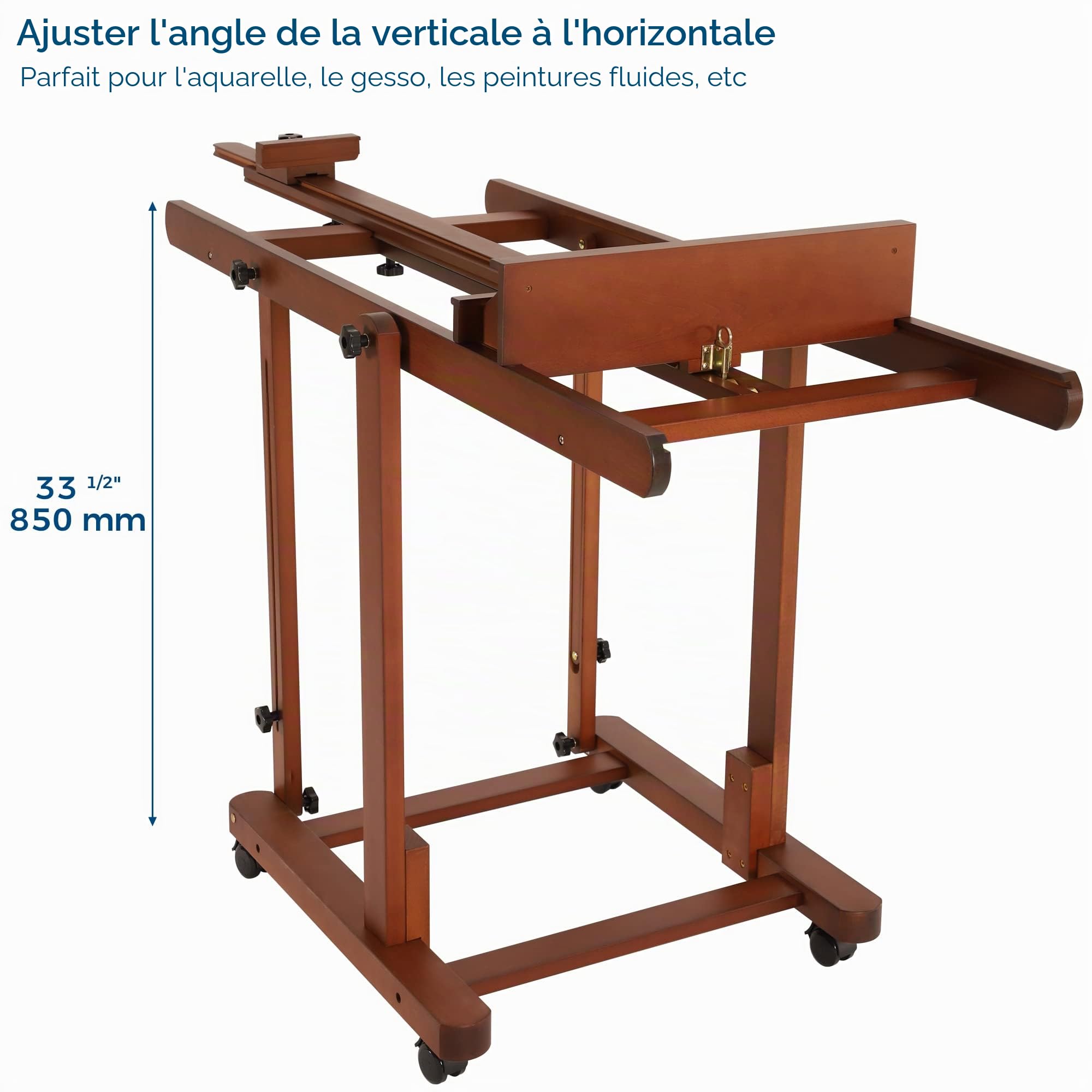 VISWIN Chevalet à cadre en H extra large, chevalet de studio convertible en bois de hêtre massif avec rangement, support de chevalet de peinture d'artiste réglable avec roues pour adulte
