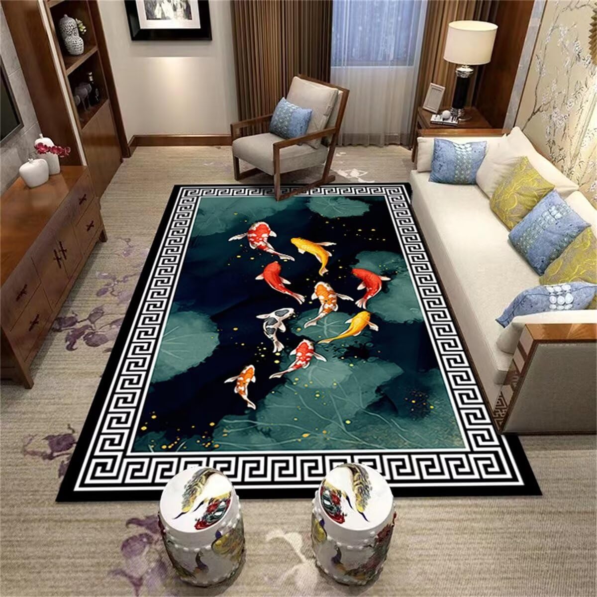 Tapis de salon grande taille 180x280cm vert motif paysage