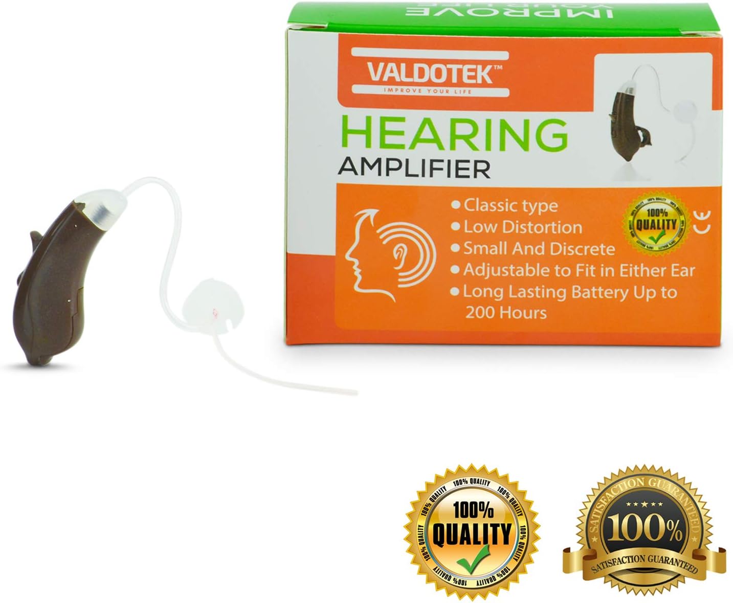 Valdotek Hearing Amplifier BTE Behind The Ear High Quality Aid Sound Digital Signal Processor DSP Noise Reduction New Design Rocker Volume Switch Aids Environment Modes