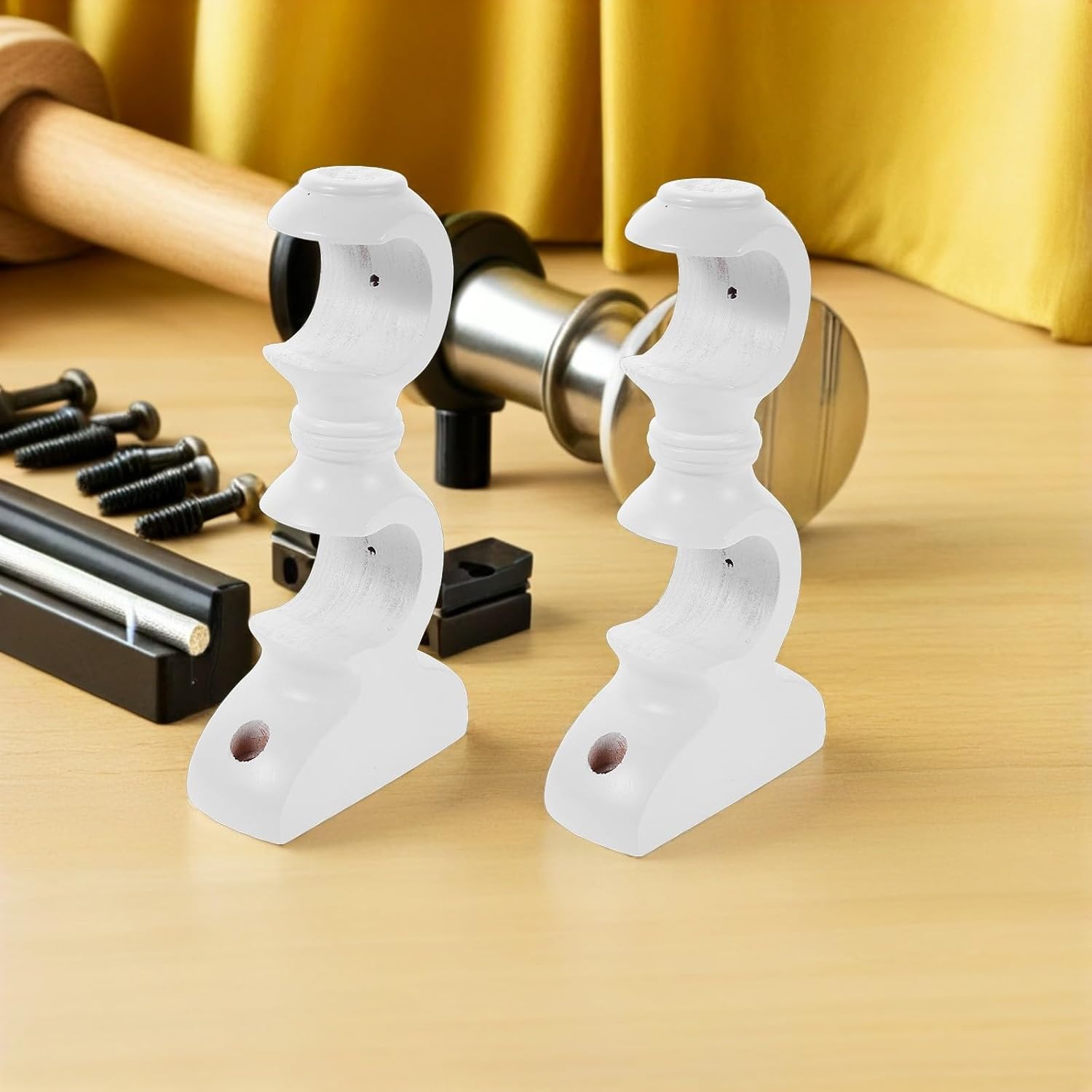 4pcs Double Curtain Rod Bracket - White Wood Curtain Rod Holders - Wood Support Hangers - Wall Mounted Ceiling Mounted Pole Support Bracket