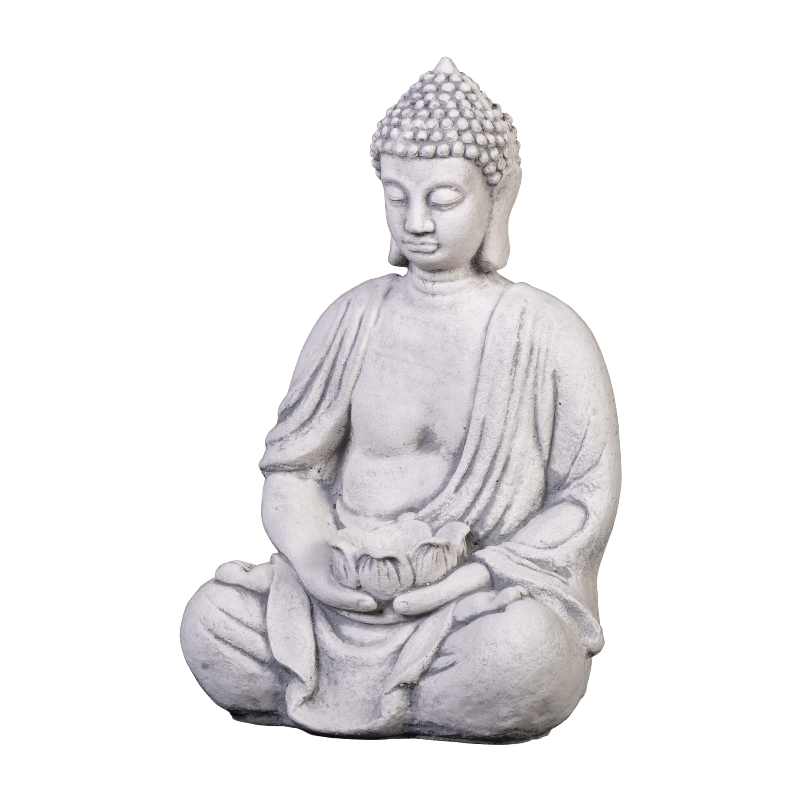 gartendekoparadies.de Buddha mit Schale, Steinfigur, H. 38 cm, 11 kg, Grau, frostsicher aus Steinguss für Außenbereich