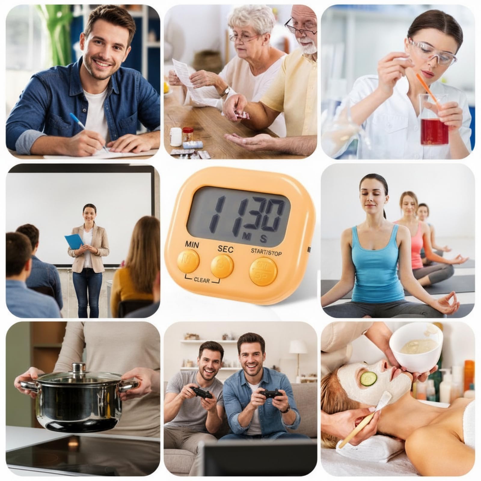 Weewooday Temporizador digital de cocina, multifunción, temporizadores de dígitos grandes para el aula, cronómetro electrónico magnético de cuenta regresiva, alarma fuerte, cronómetro para cocinar