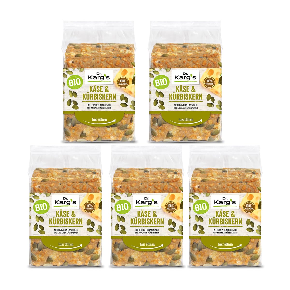 Dr. Kargs Bio Vollkorn Knäckebrot Käse und Kürbiskern 200g 5er Pack