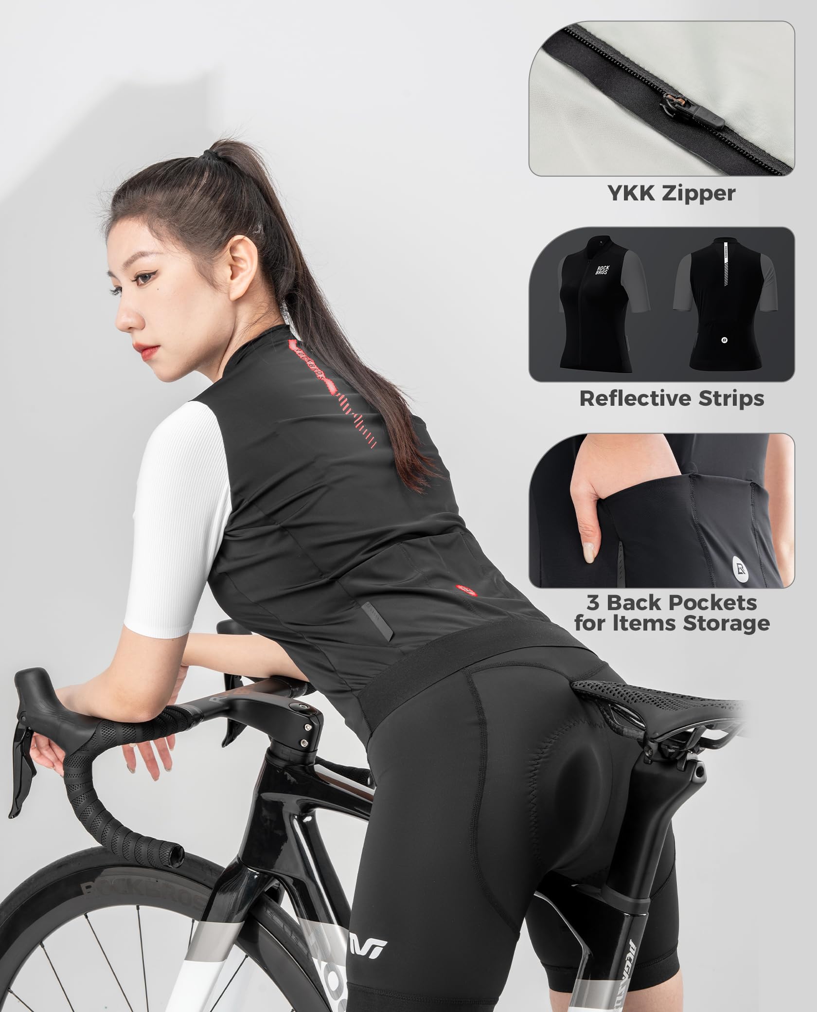 ROCKBROS Magliette da Ciclismo da Donna, Maglia Ciclismo Estiva Donna, Maglia Manica Corta da Ciclismo Traspirante Asciugatura Rapida, Abbigliamento da Ciclismo Donna per Bici da Strada, MTB, 3 Tasche