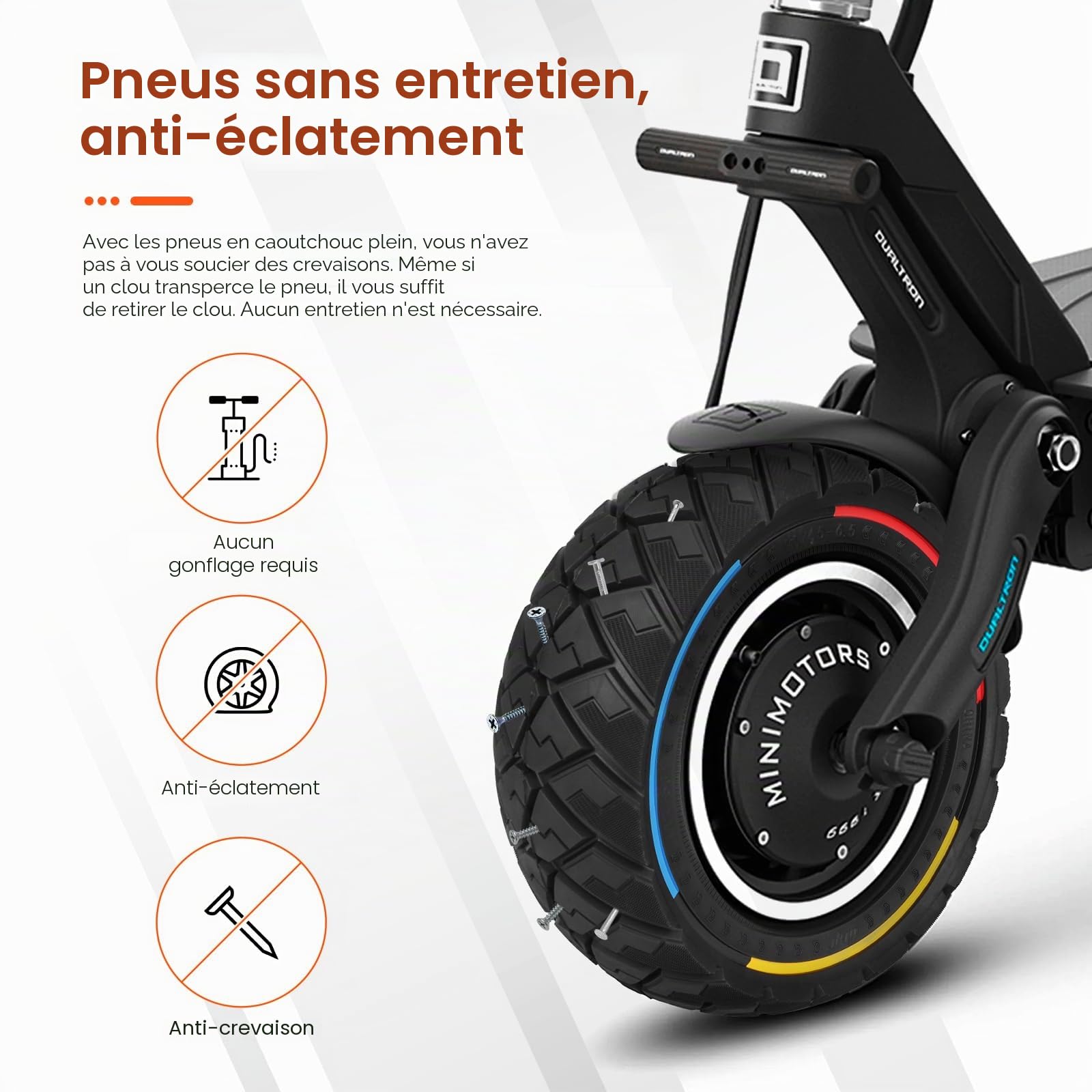 Lot de 2 pneus en caoutchouc plein 90/65-6.5 pour scooter électrique de 11 pouces - Accessoires de rechange pour Dualtron Thunder Speedual Plus Zero 11X Kaabo Wolf Warrior