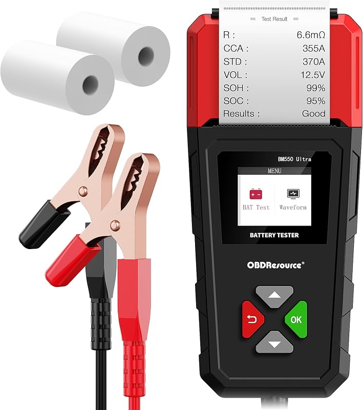 Car Battery Tester with Printer, Digital Battery Load Tester | 6V/12V/24V Automotive Battery Analyzer with 100-2000 CCA Load Capacity for Trucks, Boats, RVs, Marine Vehicles and More