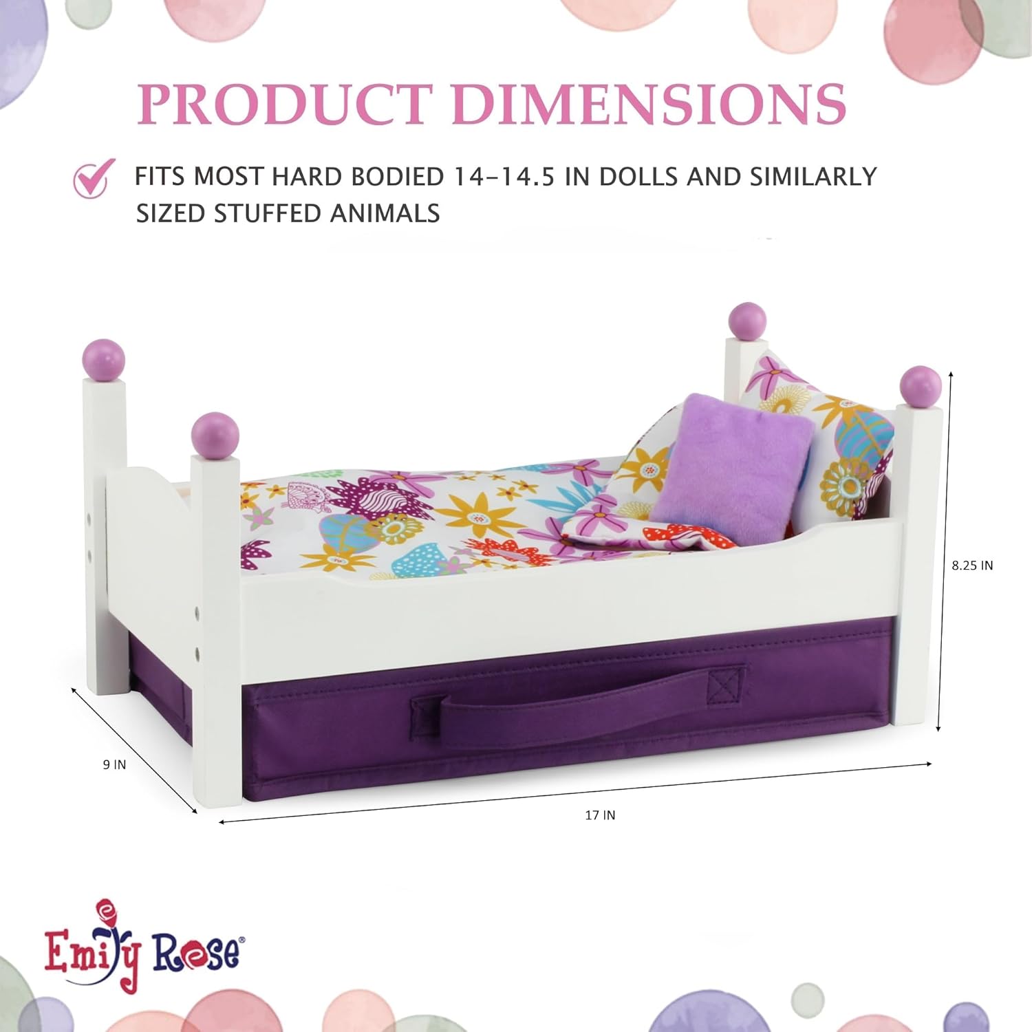 Emily Rose White Single Stackable Bed with Bedding for 14-Inch Dolls - 14" Doll Furniture with Clothes Storage Drawer Blanket Mattress Pillow - USA Brand – Ideal Gift Ages 5+