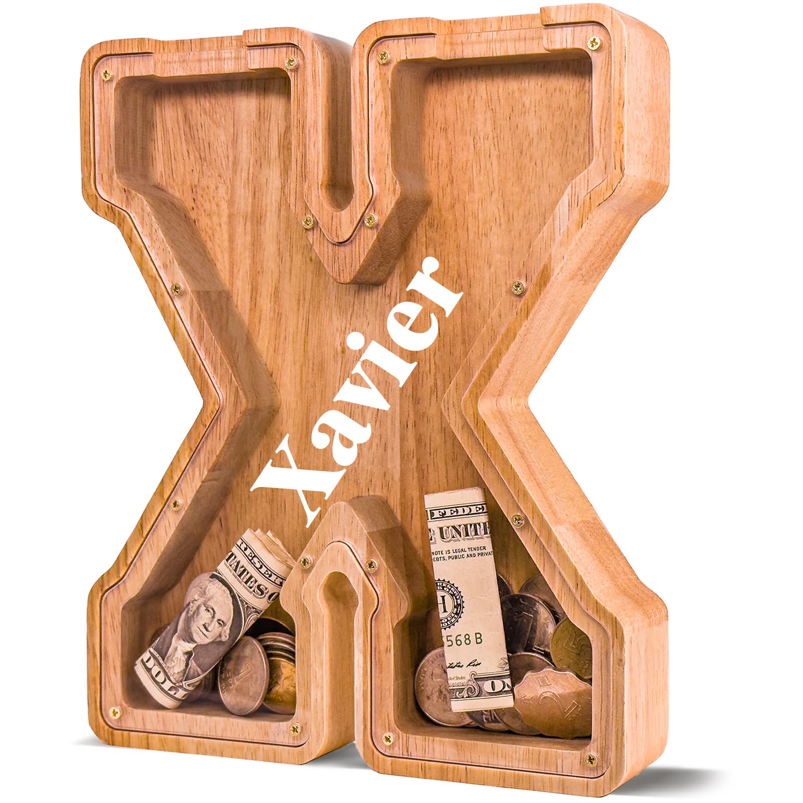 JOOMLAFLY Personalized Wooden Letter Piggy Bank for Kids Larger Letter Piggy Bank for Boys and Girls Initial Coin Bank Customized Piggy Bank Perfect Wood Kids Money Bank for Birthday and Festival