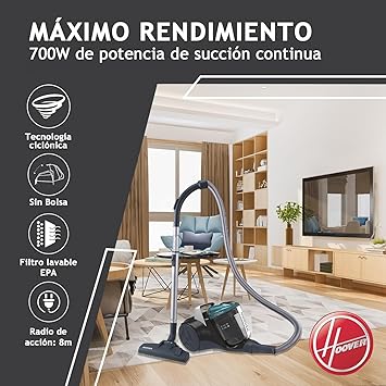 Hoover Breeze BR71_BR30 - Aspiradora sin Bolsa Trineo, Especial Pelo Mascotas, Cepillo Parquet y Accesorio 2en1, Depósito 2L, Diseño Compacto, Ciclónico, 700W, Filtro Epa, 78dba, Cable 5m2