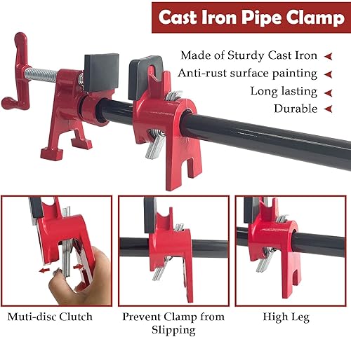 Miniatura 4 de Sutekus Paquete de 2 abrazaderas de tubo de 34 pulgadas para pegar madera con patas en forma de H, abrazaderas de barra de hierro fundido resistente