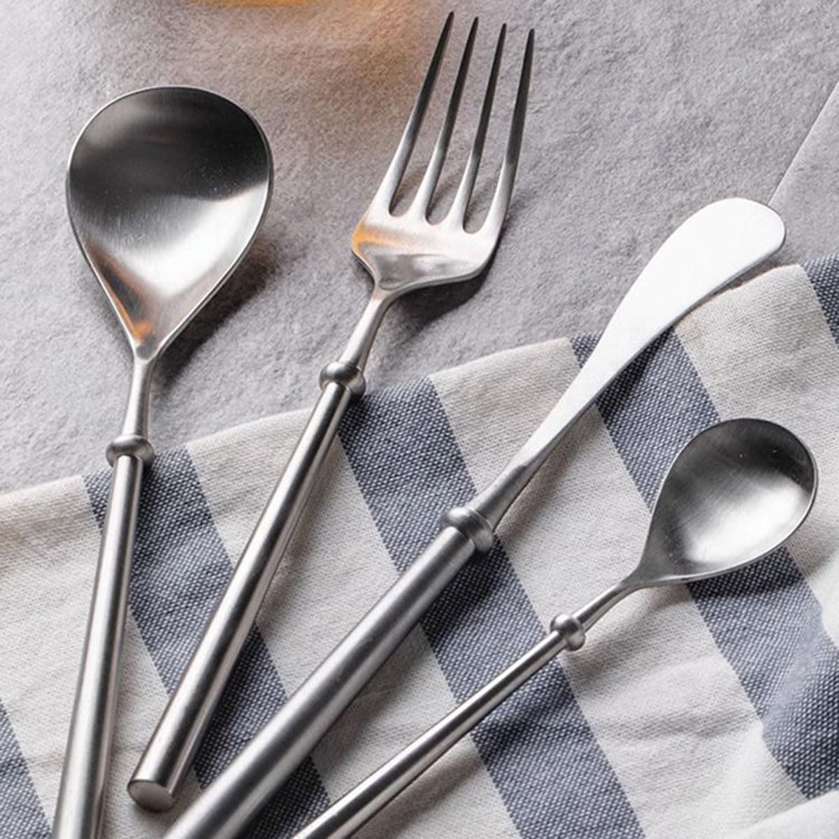 Stainless Steel Knife Fork, Bamboo Knives Forks16 Pieces Silverware Set Flatware Cutlery Service for 4，40 Piece Set for 10