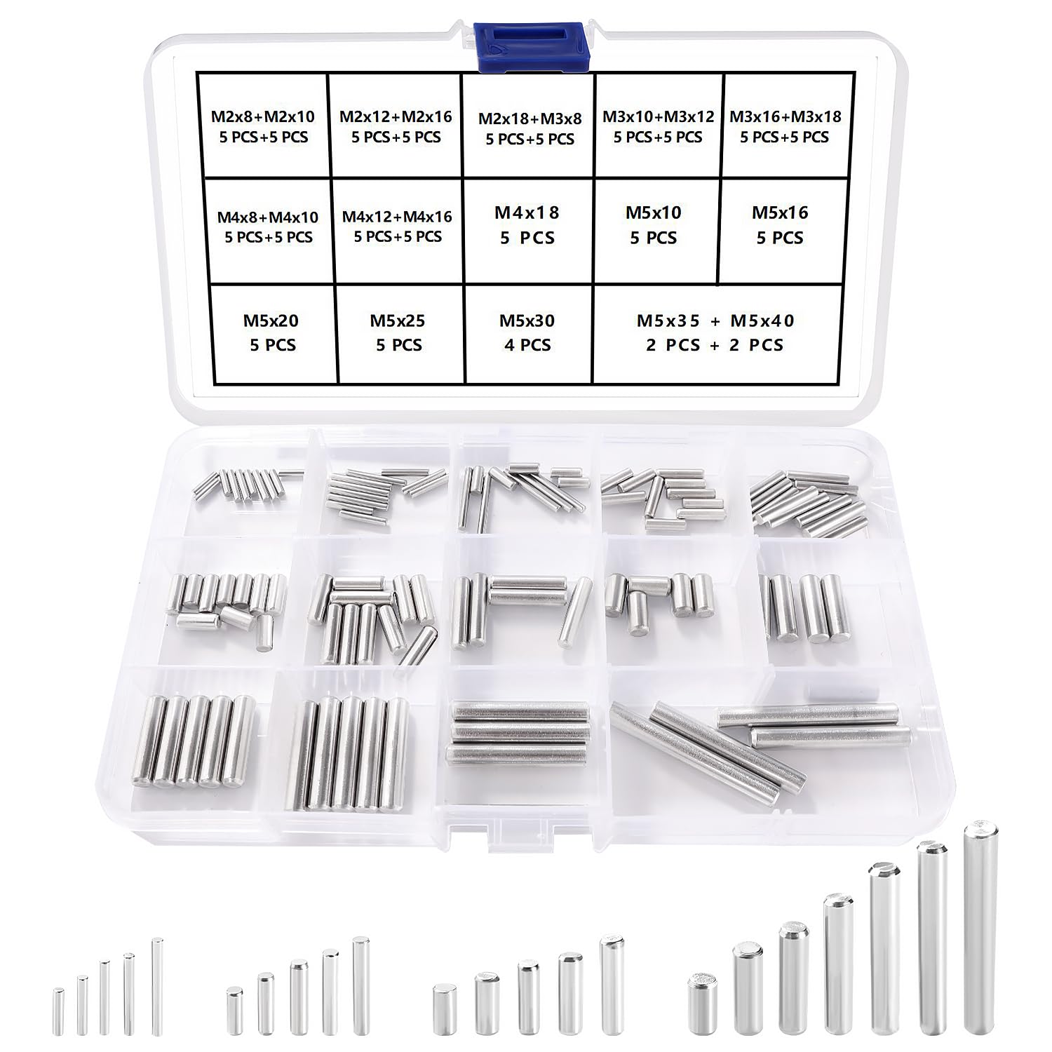 YIXISI 103 Pezzi 22 Misurare M2 / M3 / M4 / M5 Kit Cilindrica Perno in Acciaio Inox 304, Cilindrico Supporto Mensola Pin Fissaggio, per Fissare la Posizione di un Componente