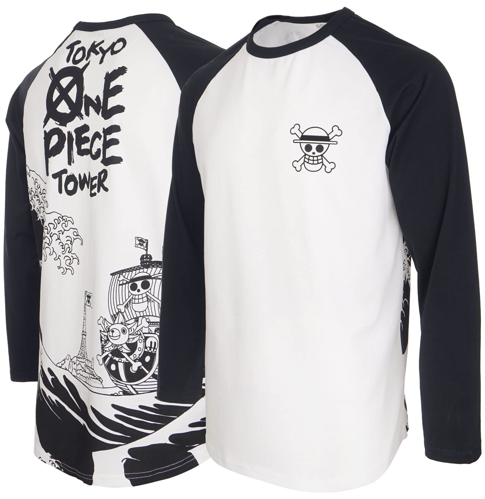 GMYGGreat Wave off Kanagawa Ukiyo-e Art Mix ONE Luffy PIECE Thousand Sunny Pirate Ship Anime 100% Heavy Cotton Mens Raglan Baseball Long Short Sleeve T-shirt