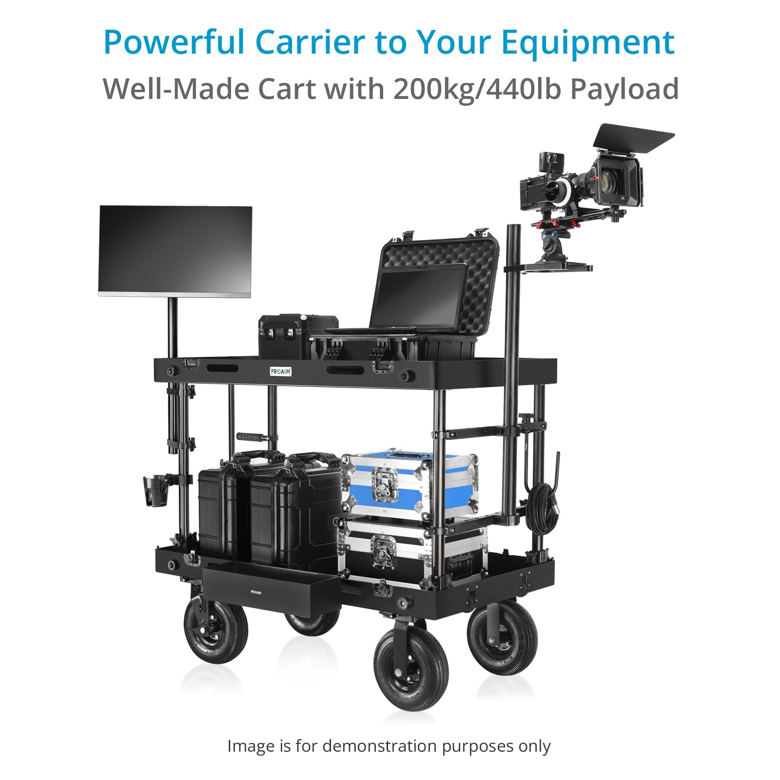 PROAIM Victor Lite 32 Zoll Kamera-Produktionswagen für Film/Studio/Bühne/DIT/Sound/Beleuchtung. Faltbar, 200 kg Nutzlast, Speichern und Transportieren Sie Ihre Ausrüstung sicher. Schnelle Einrichtung