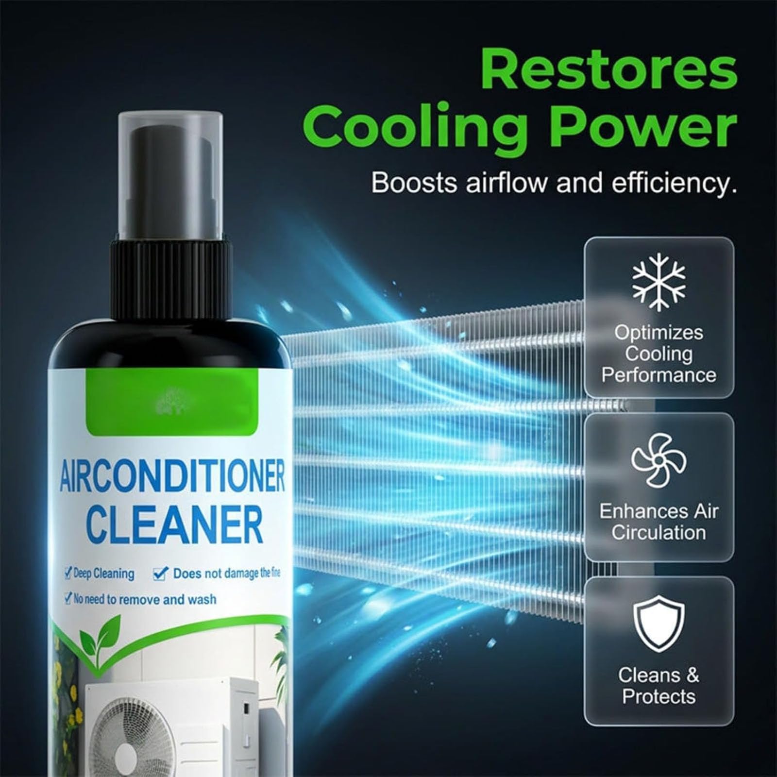 Limpiador de aire acondicionado y radiadores, spray limpiador de bobinas de CA de limpieza profunda para unidades interiores y exteriores, solución de limpieza HVAC sin enjuague, elimina (3pcs)