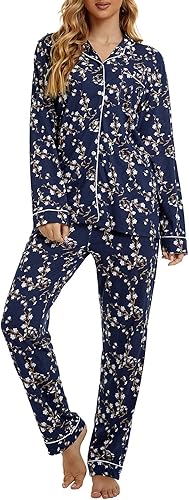 Tugege Pajamas Set Long Sleeve Sleepwear Womens Button Down Nightwear Pj Sets