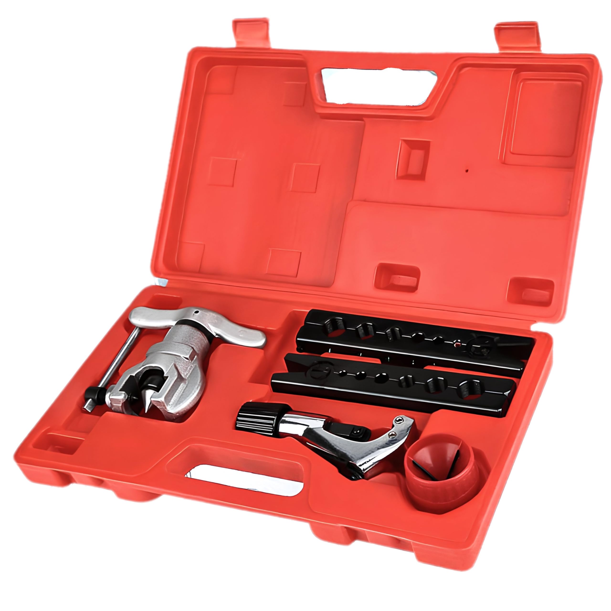 Kit Cartellatrice Flangiatubo a Frizione 5pz Svasatura Idraulica 6-19mm 1/4-3/4" Tagliatubi e Alesatore Svasatore Idraulico in Valigetta per Condizionatori Tubi Rame Professionale