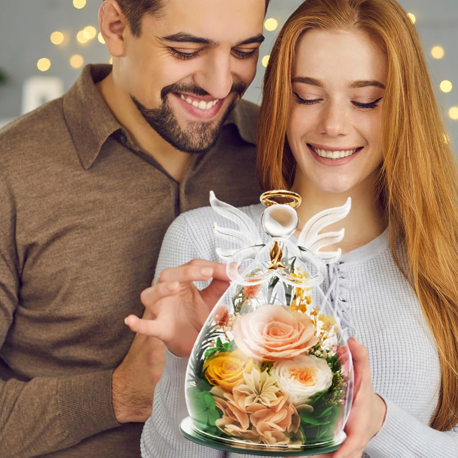 Preserved Rose Forever Flower in Glass Angel Figurines - Valentines Day, Birthday Gifts for Mom Women Her | Colorful Anniversary for Grandma Wife from Daughter - Image 5