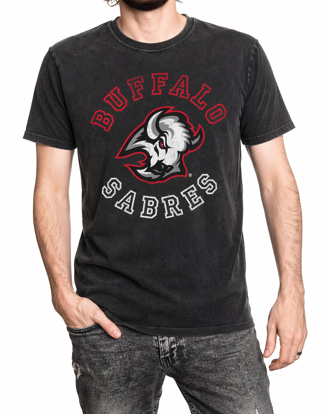 NHL Buffalo Sabres Goathead Men's Acid Wash T-Shirt – Vintage Style Hockey Tee