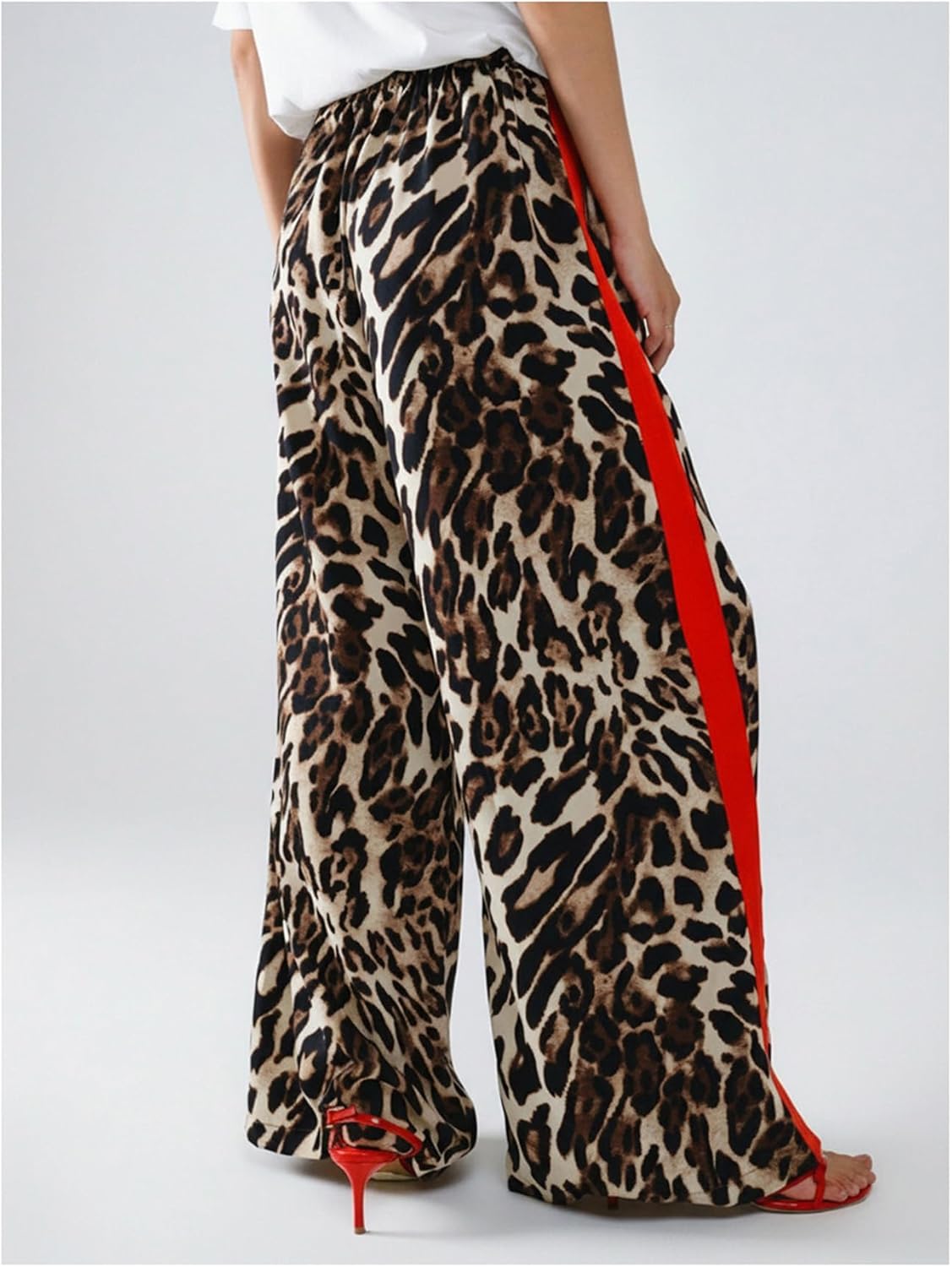 SHENHE Women's Cheetah Print Wide Leg Baggy Pants Y2k Side Loose Streetwear Trousers - Image 2