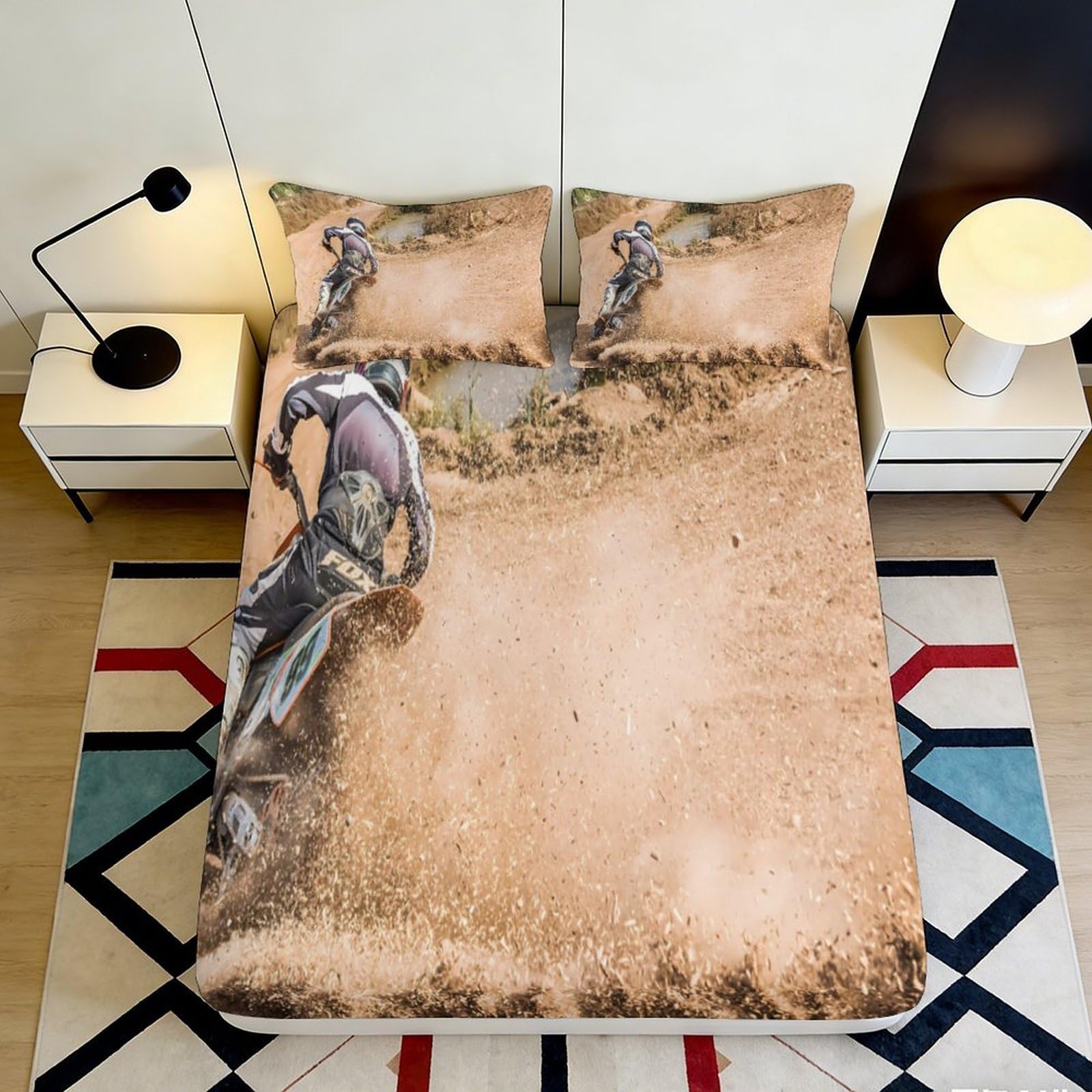 Pnayamiorkfel Style-4 3D Printed Dirt Bike Fitted Sheet Microfiber Soft Breathable Motocross Mattress Cover For Bedroom Dorm Mattress Protection Decor 90X200x25cm