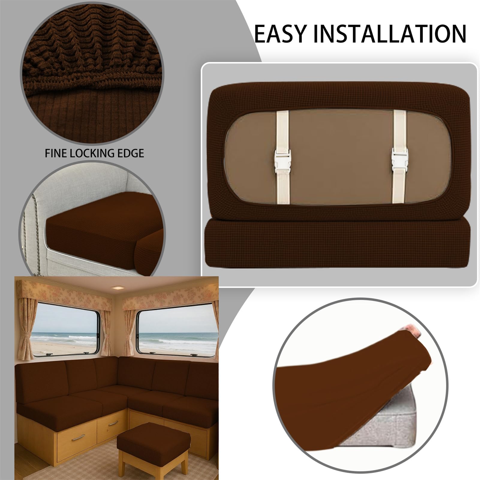 Housse De Coussin Caravaning Imperméable Antidérapante Banquette L130-160cm W40-65cm Marron foncé