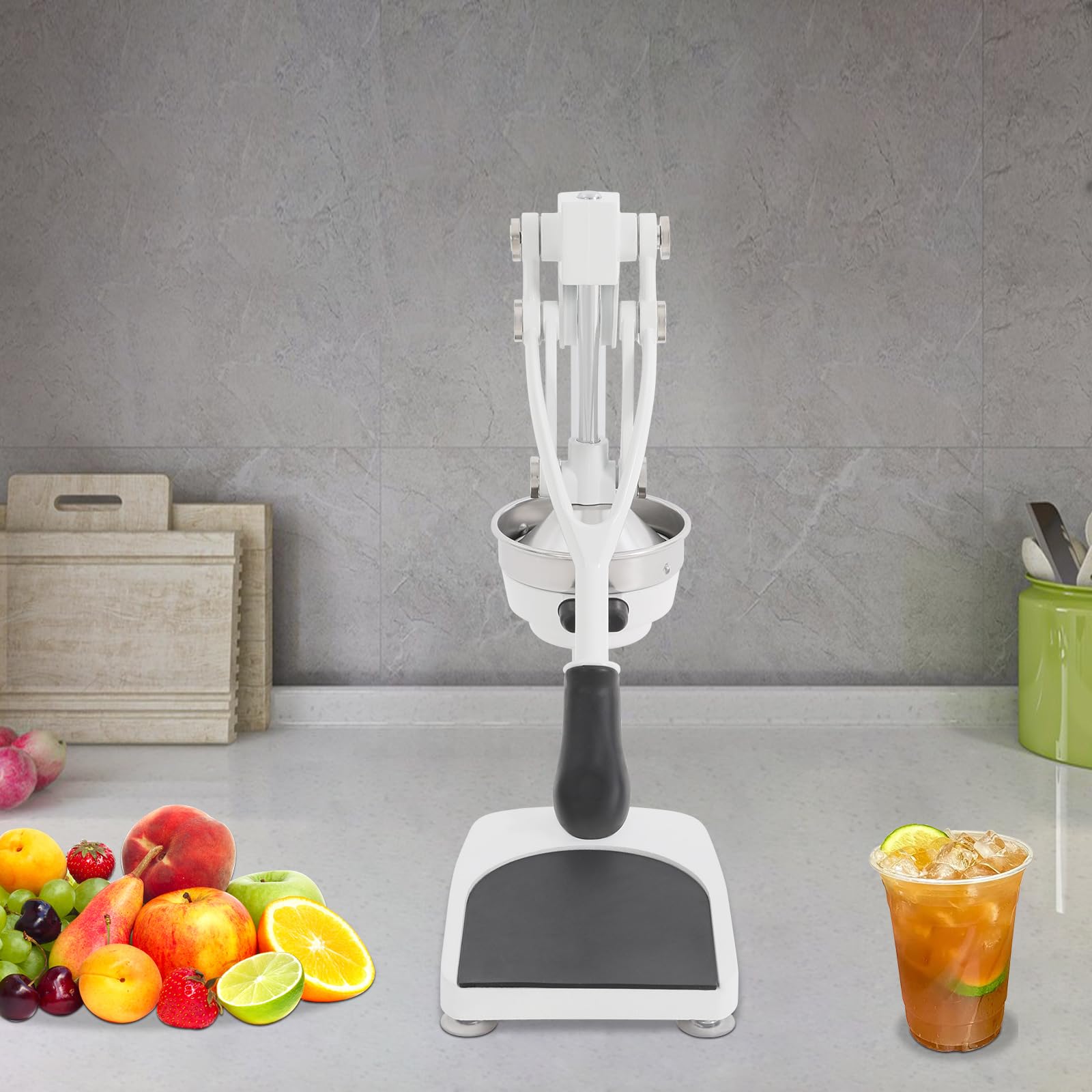 Manuelle Saftpresse Edelstahl, Zitruspresse Hebel, Obst Entsafter Profi, Doppel Presskopf Ohne Strom, Handentsafter Küche Zuhause Bar, 500ml Messbecher, Stabiler Stand, Leicht Reinigung