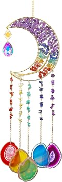 Lpraer Tree Life Agate Slices Wind Chimes 7 Chakra Reiki Healing Stone Colorful Handmade Wall Hanging Ornament for Outdoor Indoor Home Decor 7 Chakra Tree Life #5