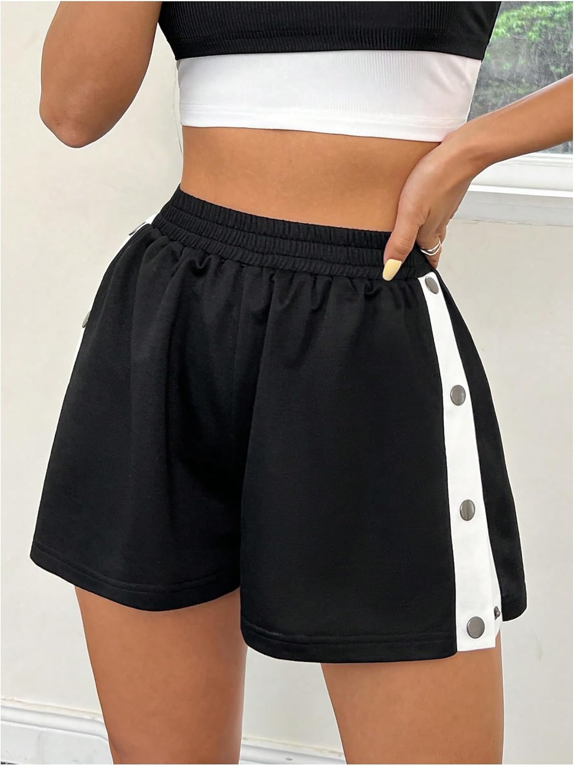 SHENHE Women's Tear Away Shorts Side Snap Elastic Waist Post Surgery Athletic Shorts