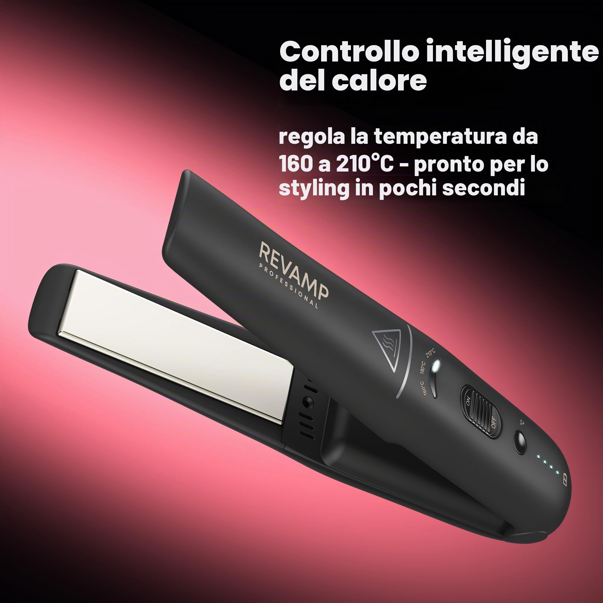 REVAMP Progloss Liberate Compact Piastra Senza Fili - Ceramica, Nero | Portatile, Tecnologia Ionica, Oli Liscianti, Anticrespo, 160-210 °C, Compatta