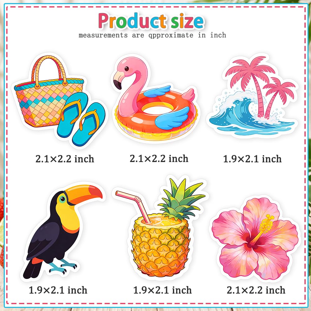 100 adesivi estivi per bambini, in vinile, motivo spiaggia hawaiana, impermeabili, per bottiglie d'acqua, laptop, telefono, skateboard, tablet, graziosi adesivi tropicali per adolescenti e ragazze