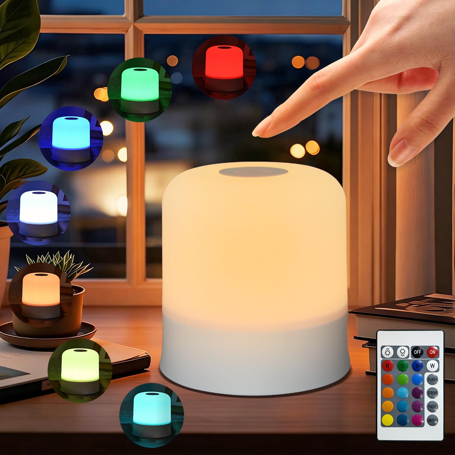 Night Light Bedside Lamp with Touch and Remote Control 13 RGB Colors Changing 5 Brightness Dimmable Table lamp