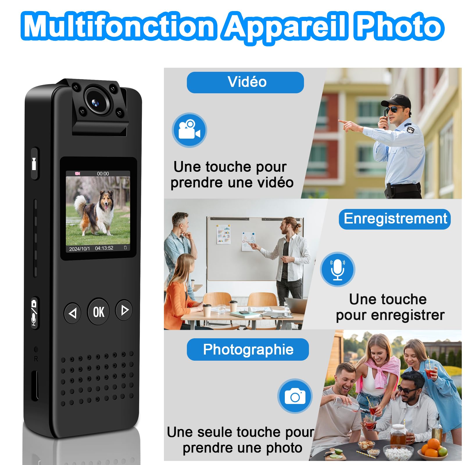 Mini Camera, 1080P HD & 120° Grand Angle Camera Pieton avec Objectif Rotatif 180°, Vision Nocturne Automatique & Détection de Mouvement Body Cam avec Enregistrement Vidéo et Audio