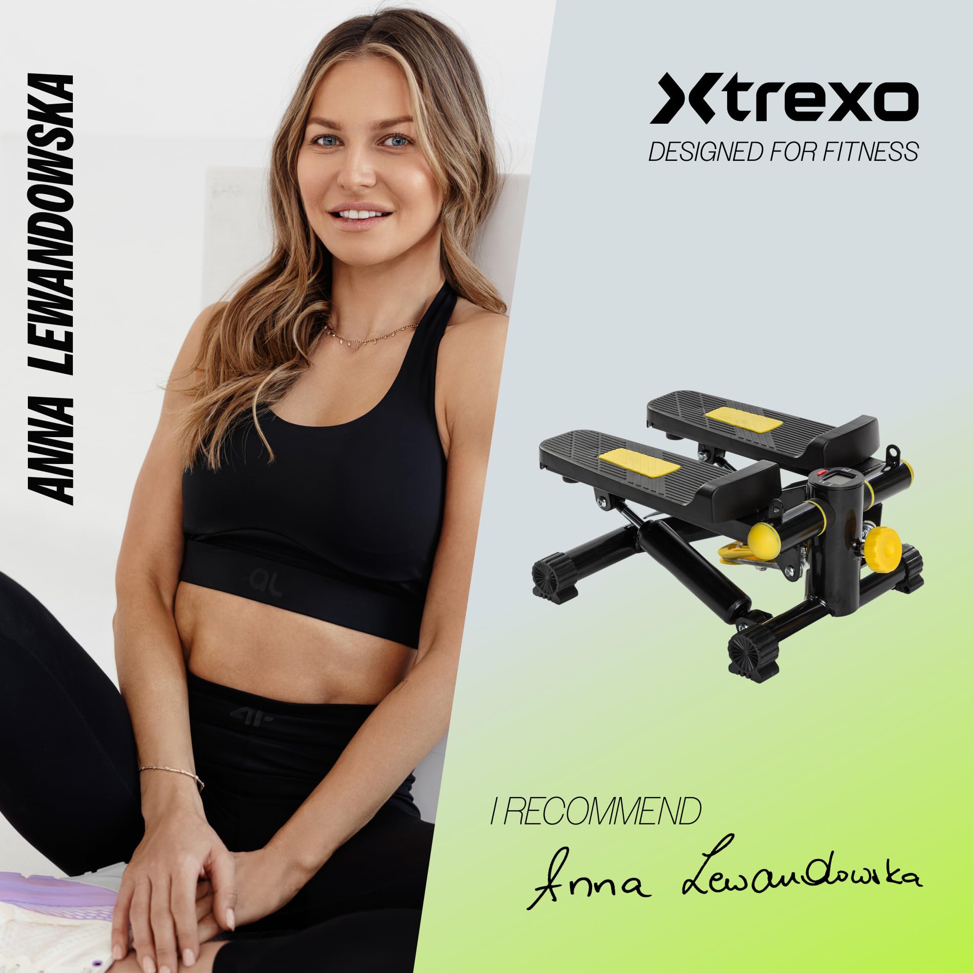 TREXO Stepper para Entrenamiento en casa Fitness Cardio Altura de los Pedales y Resistencia Ajustables Pantalla Fácil de Leer Cables Resistentes Capacidad de Carga hasta 100 kg Negro/Amarillo