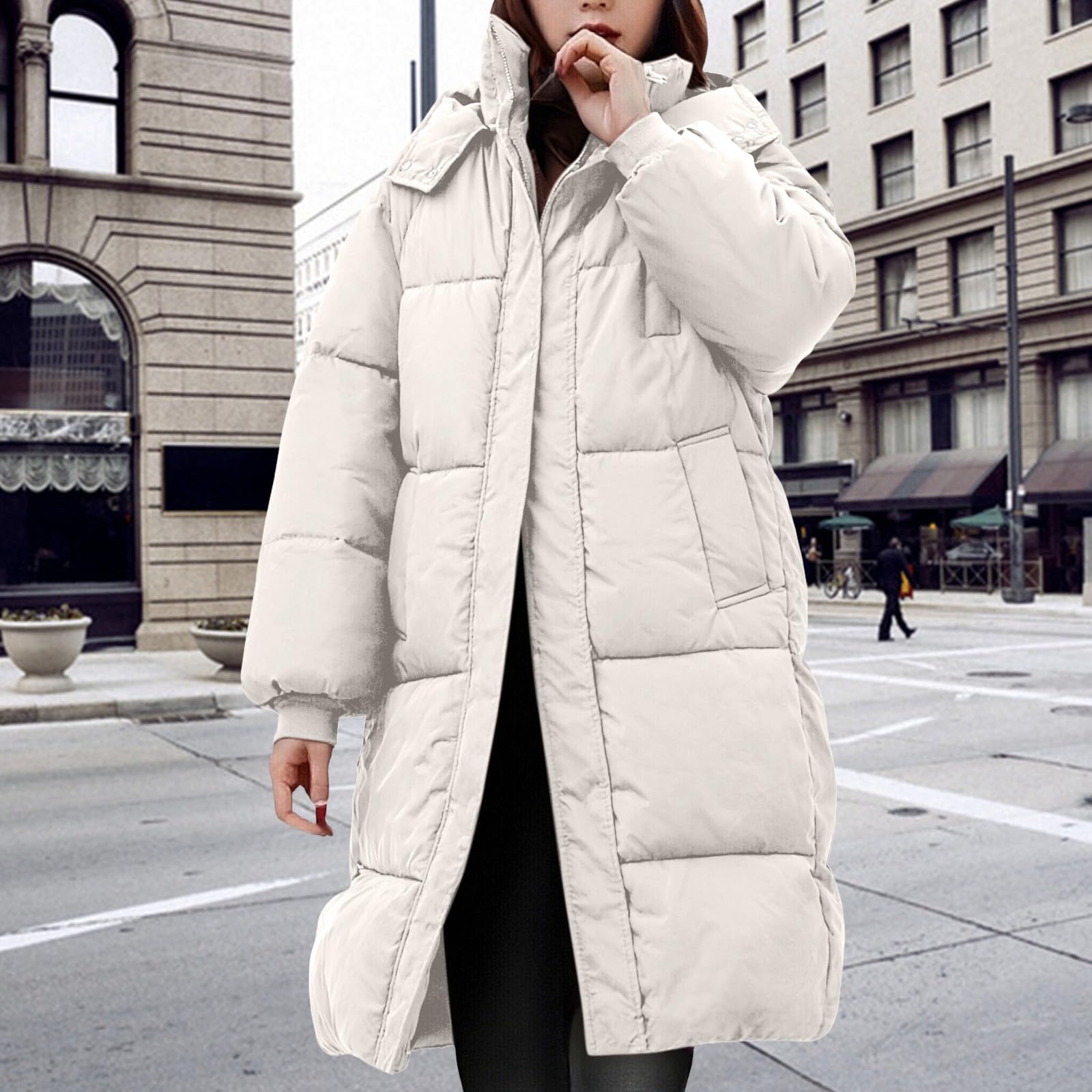 Generisch Abrigo de invierno largo para mujer - Chaquetas de plumas para mujer, abrigo acolchado de invierno, parka monocolor, con cremallera, gabardinas de gran tamaño, chaqueta ligera a prueba de