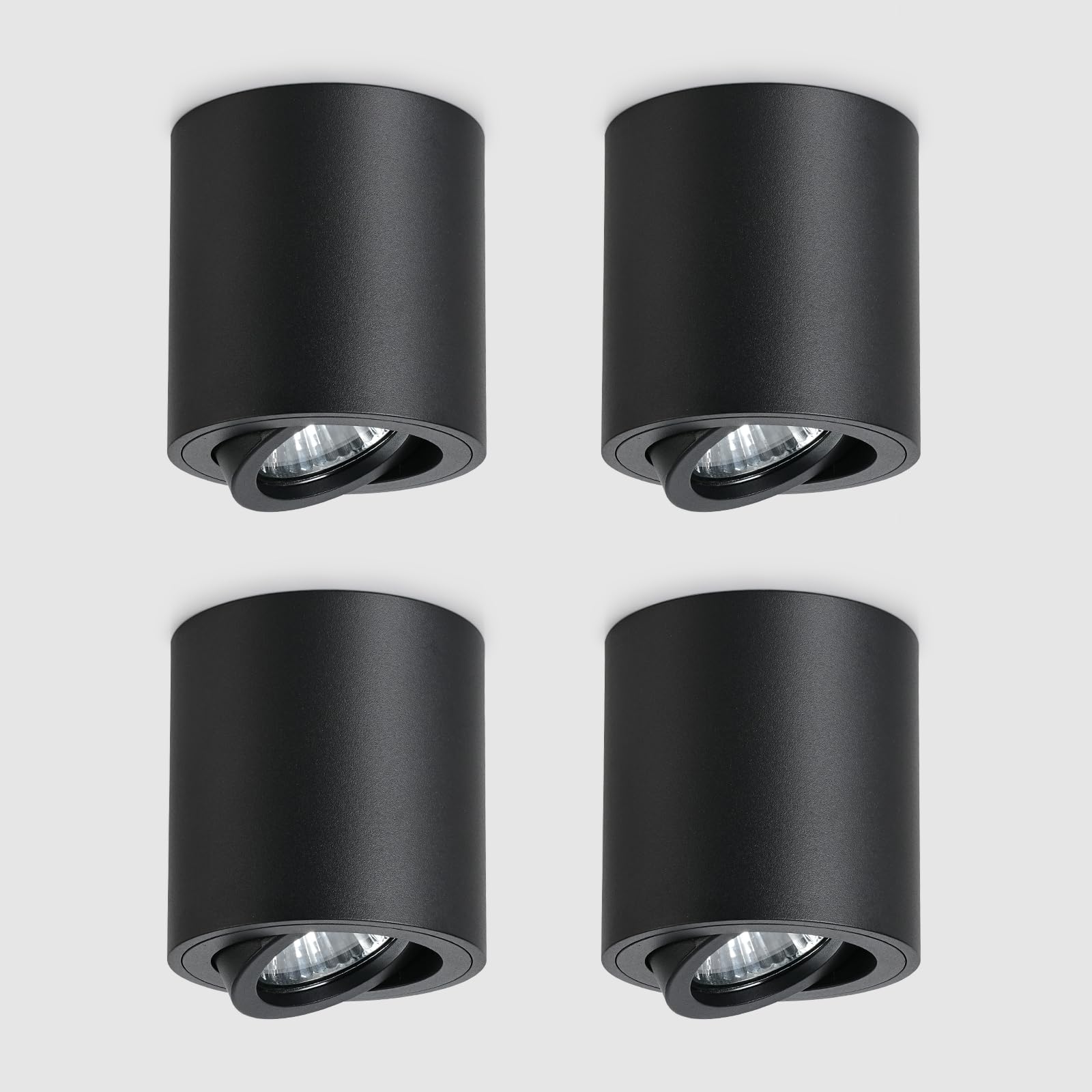 FORCOSO Aufbauspot Schwarz 4 Stück, Aufbaustrahler Schwenkbar, Aufputz Deckenspots mit GU10 Fassung, Metall Spot Deckenleuchte, Spotlight für Wohnzimmer Küche Flur Schlafzimmer Büro Hotel